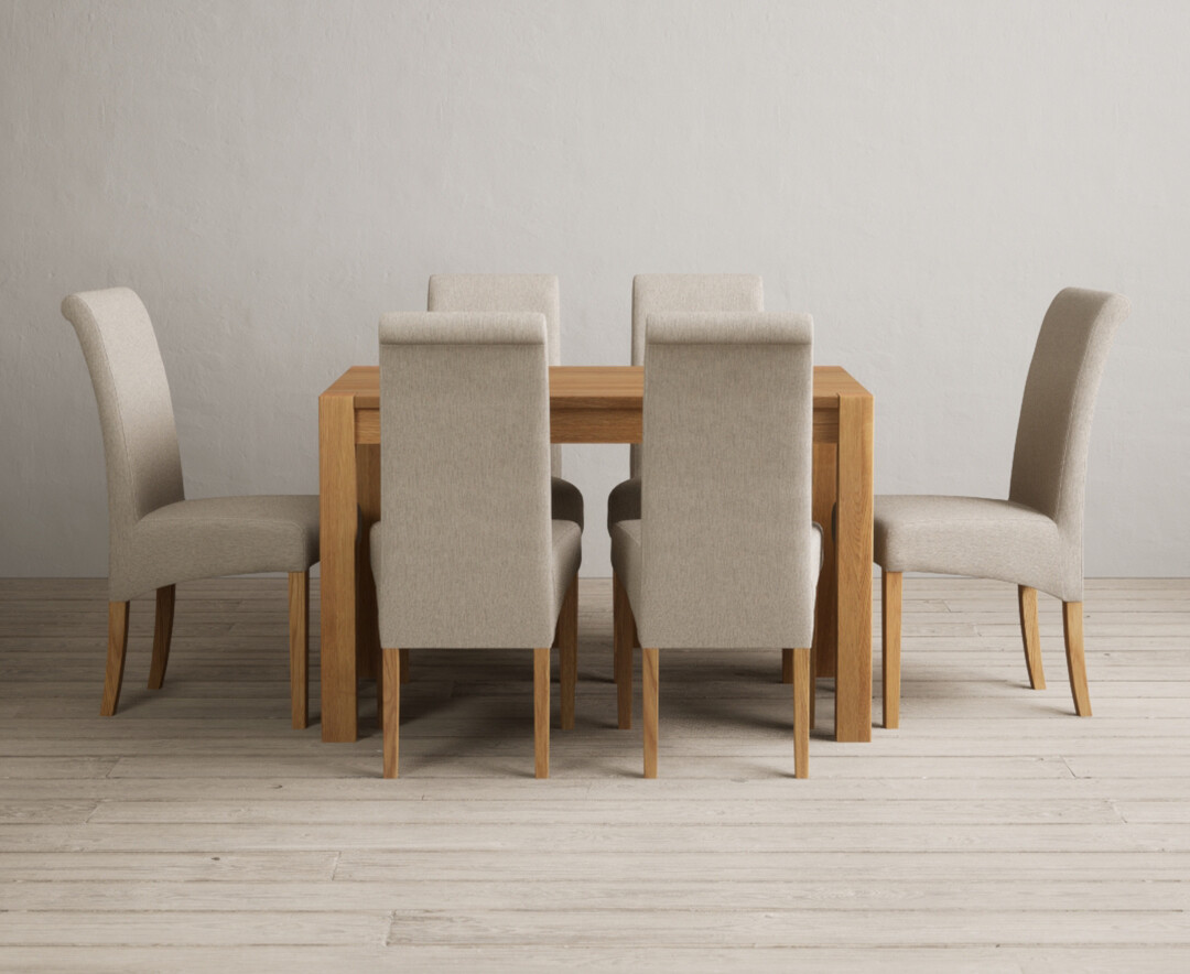 Thetford 120cm Oak Dining Table With 6 Brown Scroll Back Chairs