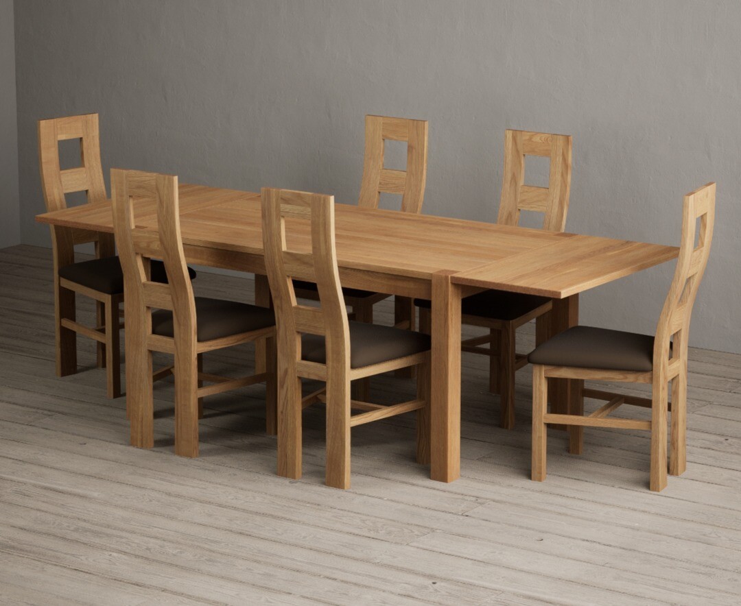 Product photograph of Thetford 150cm Oak Dining Table With Thetford 45cm Oak Extensions With 8 Grey Natural Solid Oak Chairs from Oak Furniture Superstore