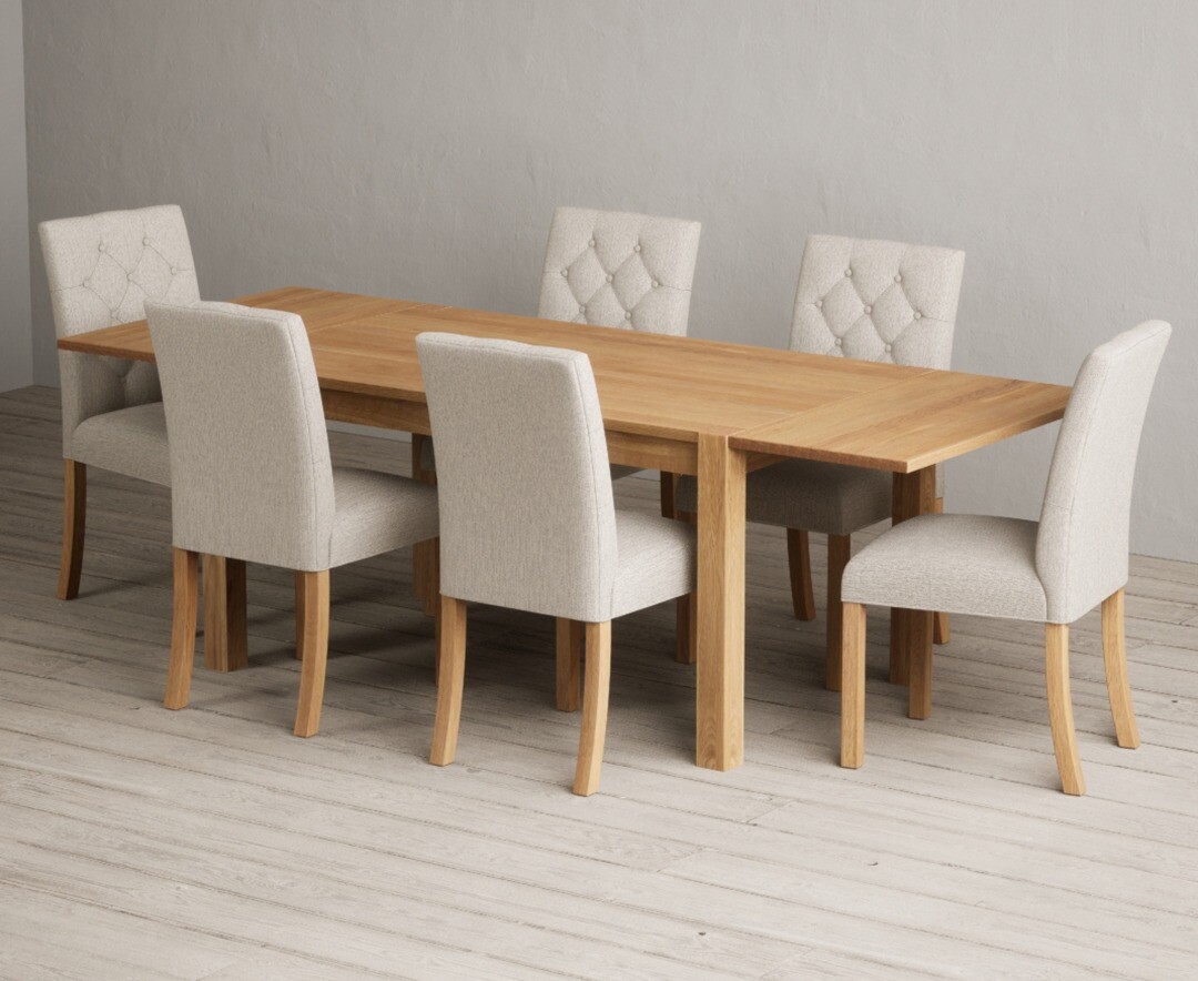 Product photograph of Thetford 150cm Oak Dining Table With Thetford 45cm Oak Extensions With 8 Natural Isabella Chairs from Oak Furniture Superstore
