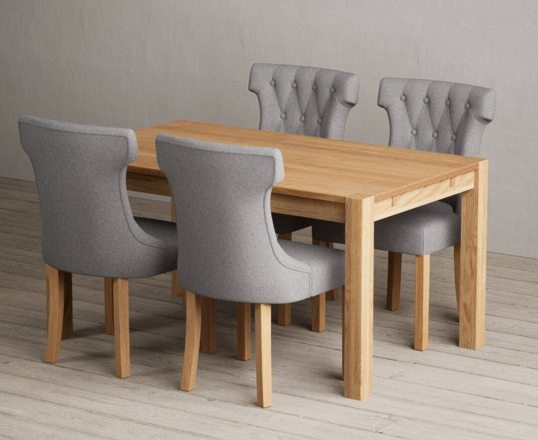 Product photograph of Thetford 150cm Oak Dining Table With 8 Grey Clara Chairs from Oak Furniture Superstore