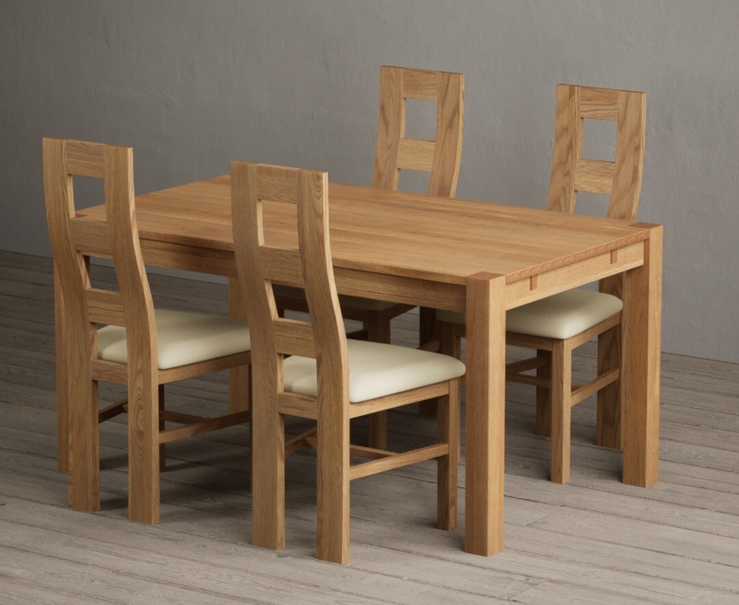 Product photograph of Thetford 150cm Oak Dining Table With 4 Cream Natural Solid Oak Chairs from Oak Furniture Superstore