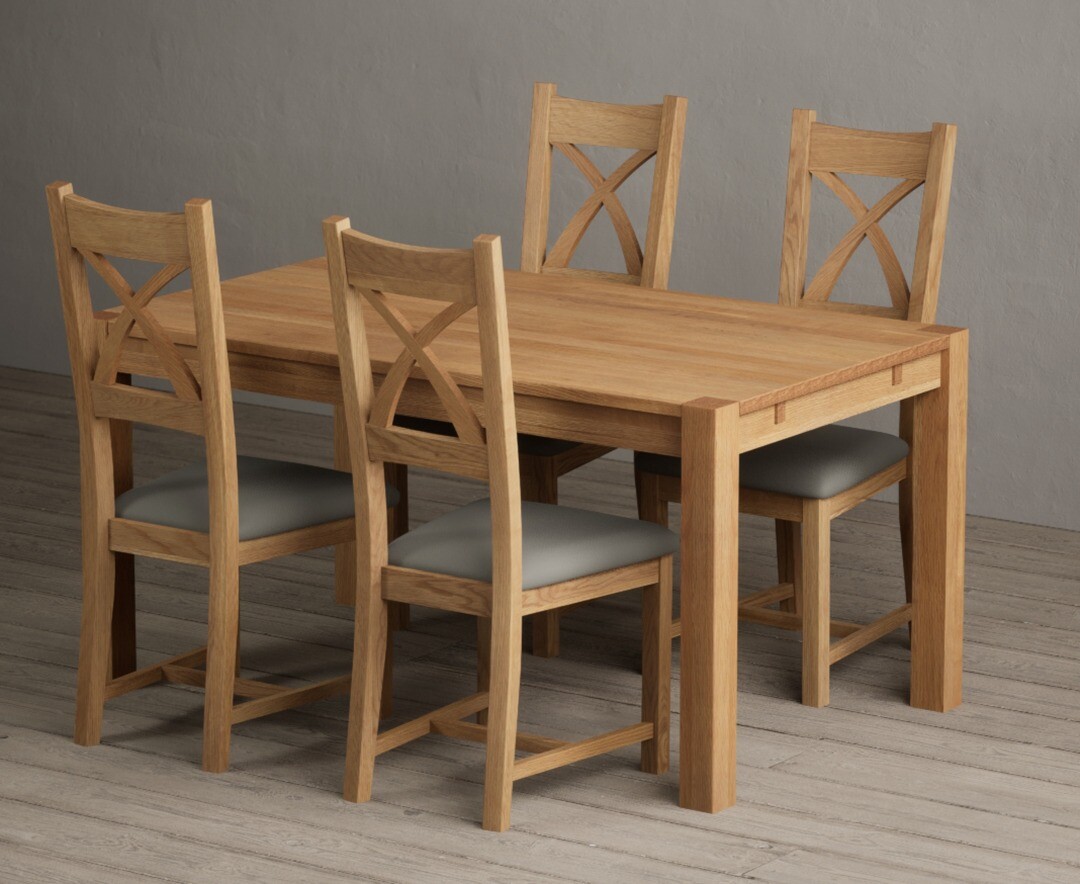 Product photograph of Thetford 150cm Oak Dining Table With 6 Grey Natural Solid Oak Chairs from Oak Furniture Superstore