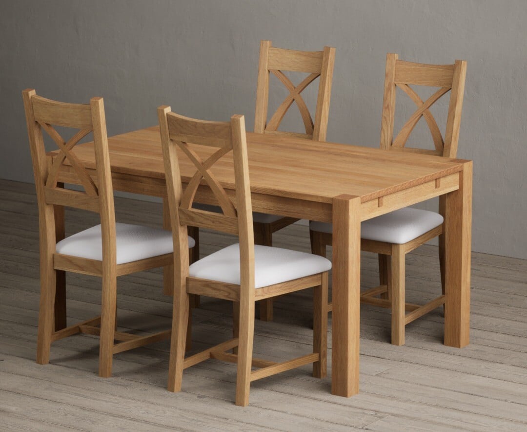 Product photograph of Thetford 150cm Oak Dining Table With 4 Oak Natural Chairs from Oak Furniture Superstore