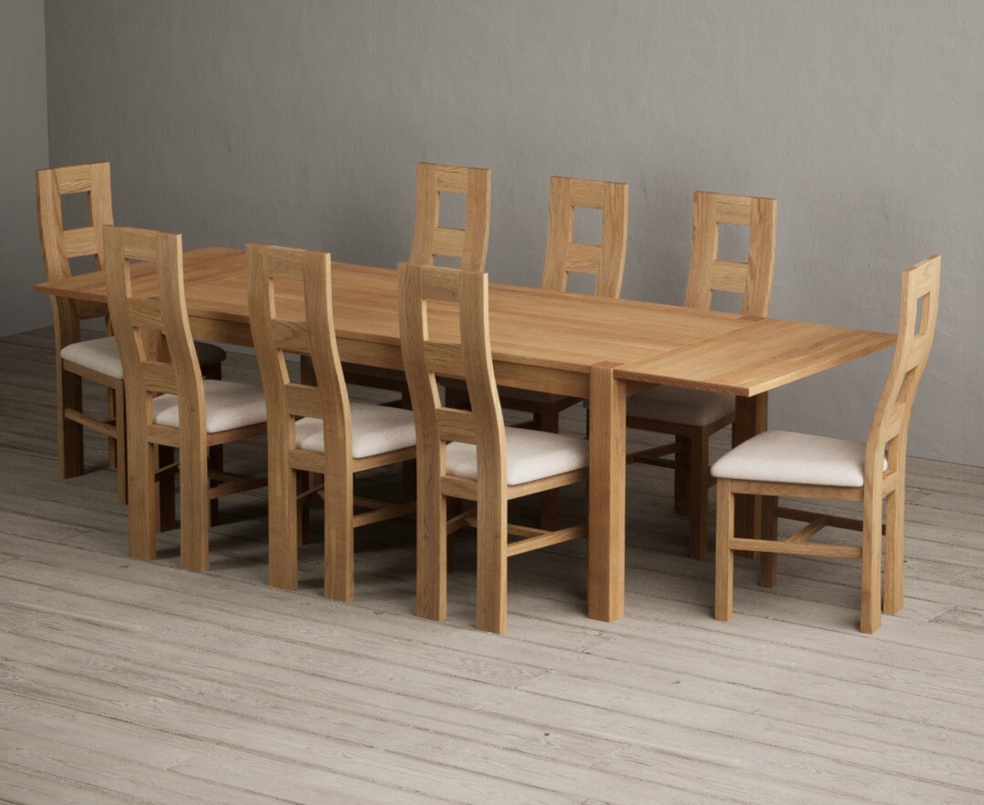 Product photograph of Thetford 180cm Oak Dining Table With Thetford 45cm Oak Extensions With 6 Brown Natural Chairs from Oak Furniture Superstore