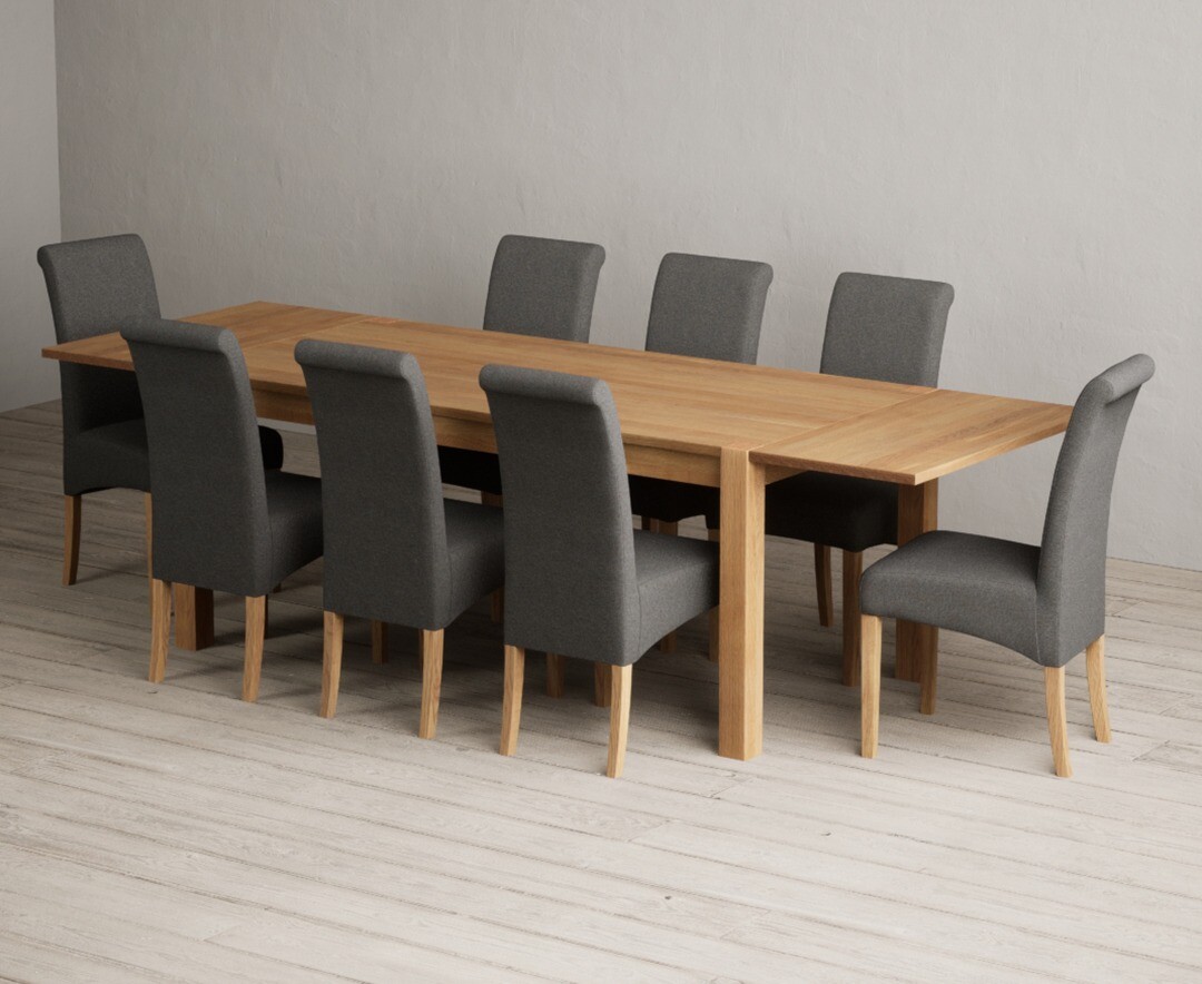 Product photograph of Thetford 180cm Oak Dining Table With Thetford 45cm Oak Extensions With 10 Brown Scroll Back Chairs from Oak Furniture Superstore