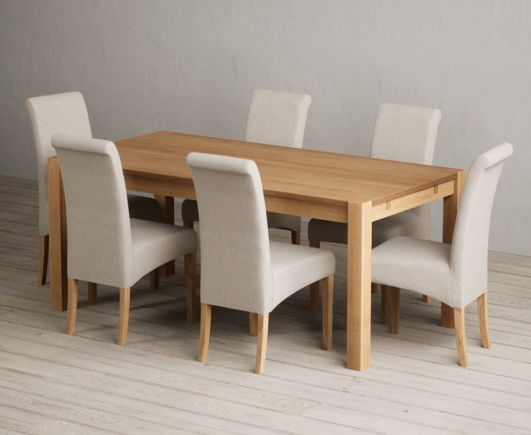 Product photograph of Thetford 180cm Oak Dining Table With 8 Blue Scroll Back Chairs from Oak Furniture Superstore