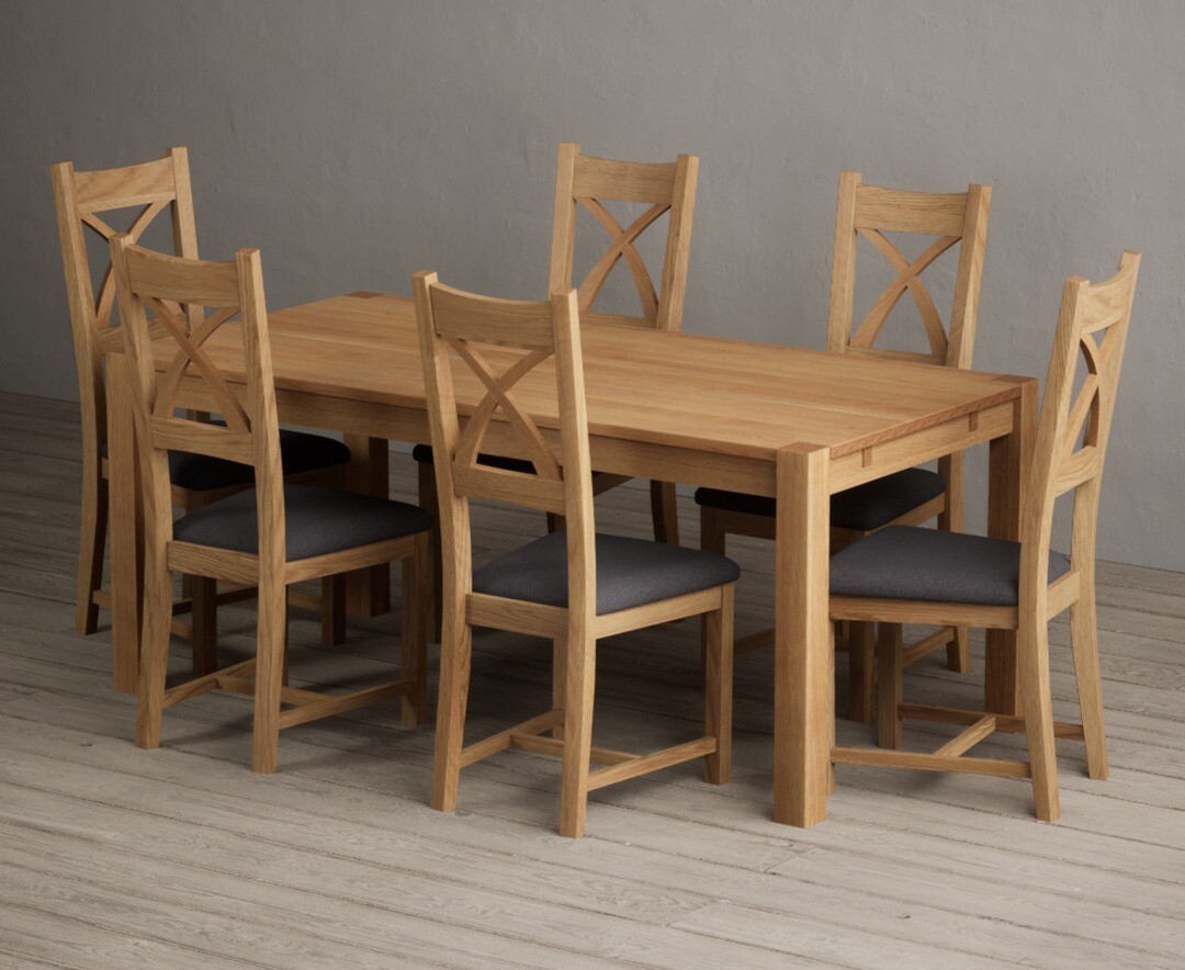 Product photograph of Thetford 180cm Oak Dining Table With 6 Oak Natural Chairs from Oak Furniture Superstore