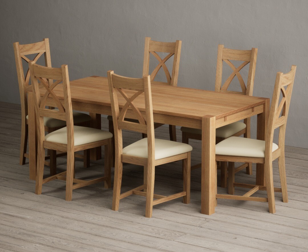 Product photograph of Thetford 180cm Oak Dining Table With 6 Grey Natural Solid Oak Chairs from Oak Furniture Superstore