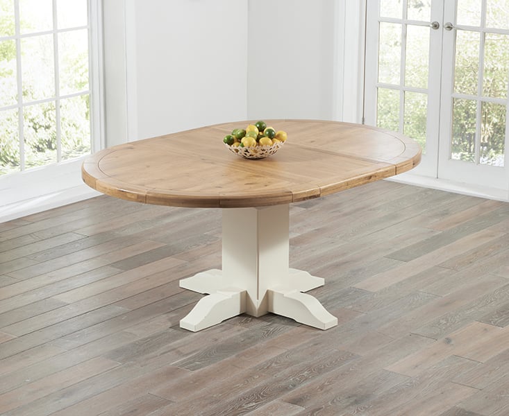 Torino Oak Cream Painted Extending Pedestal Dining Table