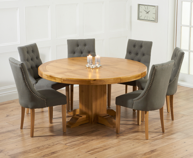 Torino 150cm Solid Oak Round Pedestal, Round Extendable Dining Table Seats 12
