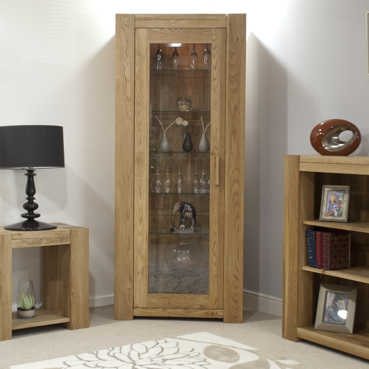 Milan 190cm Oak Glazed Bookcase