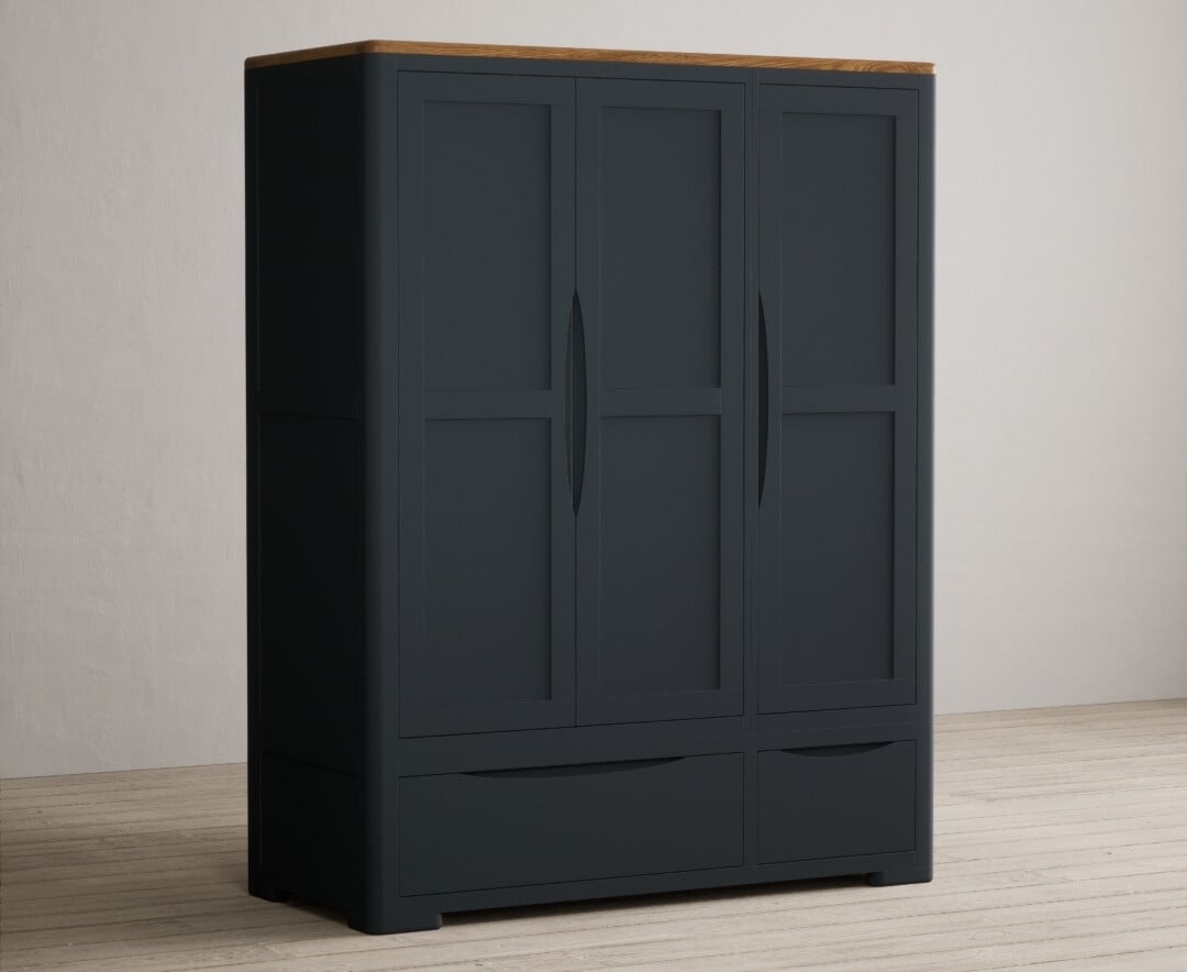 Pembridge Oak and Dark Blue Painted Triple Wardrobe