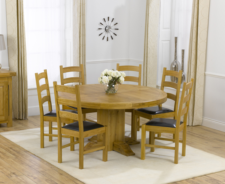 Torino 150cm Solid Oak Round Pedestal, Round Oak Kitchen Table And Chairs