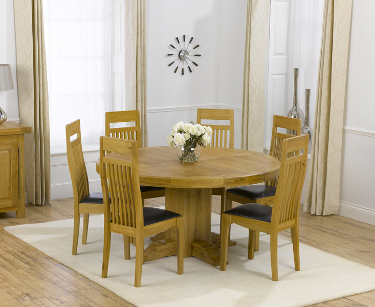 Torino 150cm Solid Oak Round Pedestal Dining Table With Monaco