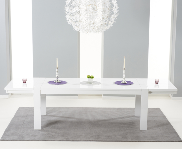 Photo 4 of Extending baltimore 200cm white high gloss dining table with 6 grey austin chairs