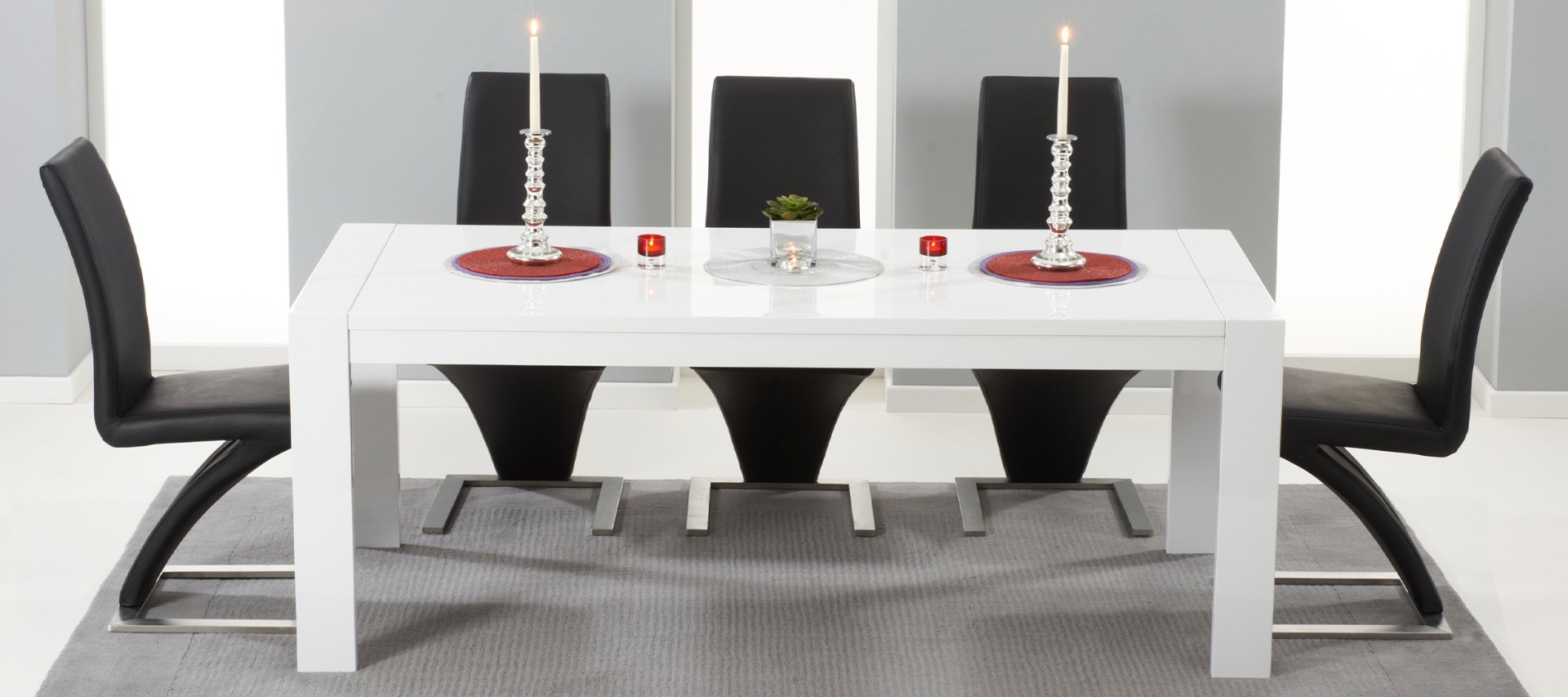 Photo 2 of Extending baltimore 200cm white high gloss dining table with 6 grey aldo chairs