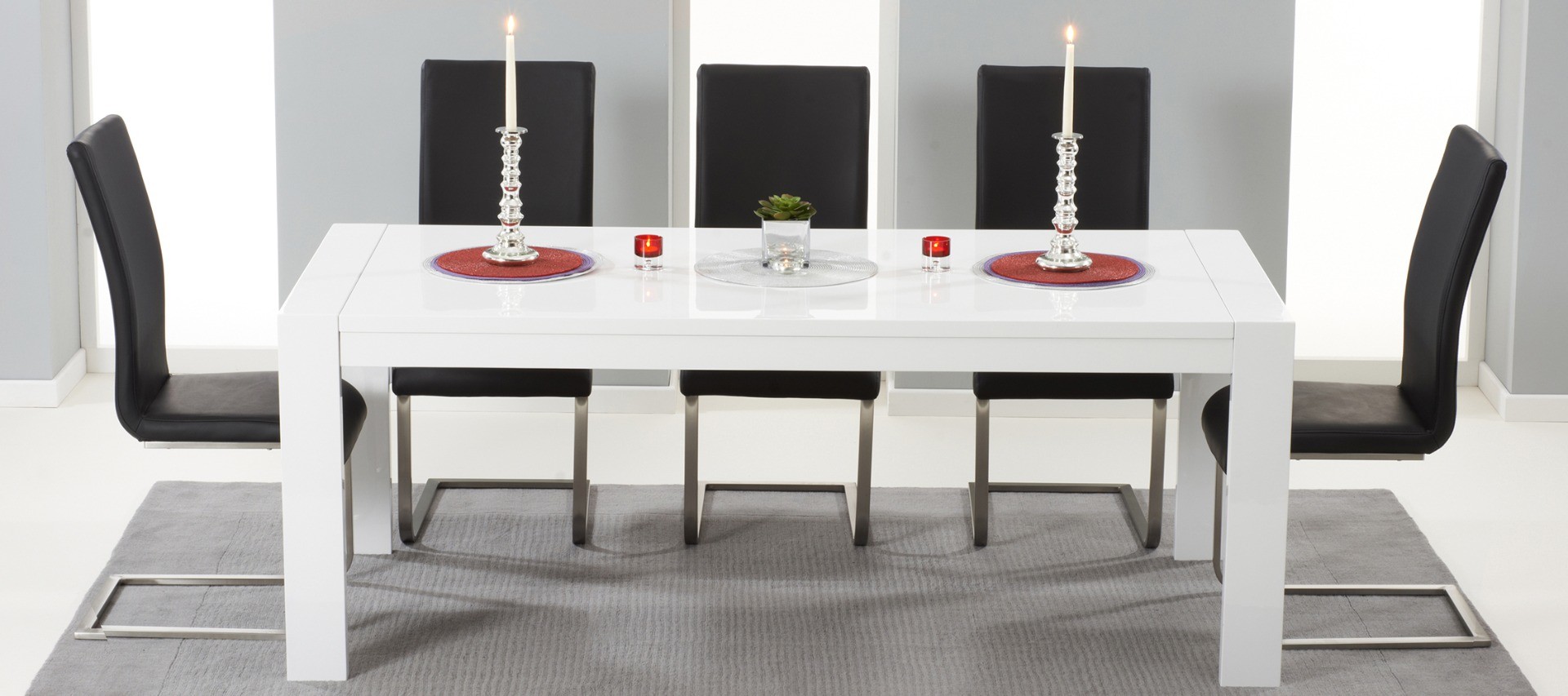 Photo 3 of Extending baltimore 200cm white high gloss dining table with 6 black austin chairs