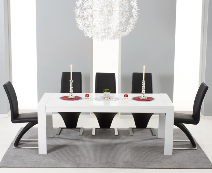 Photo 3 of Extending baltimore 200cm white high gloss dining table with 8 black aldo chairs