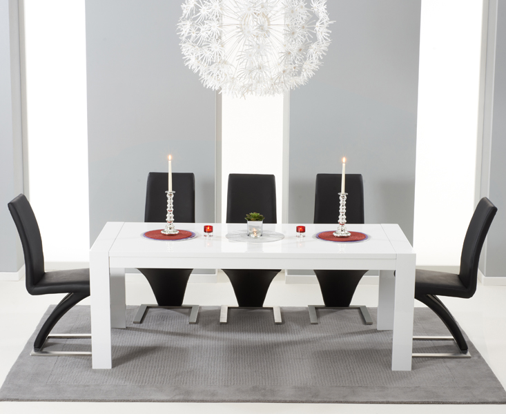 Extending Baltimore 200cm White High Gloss Dining Table With 4 Grey Aldo Chairs
