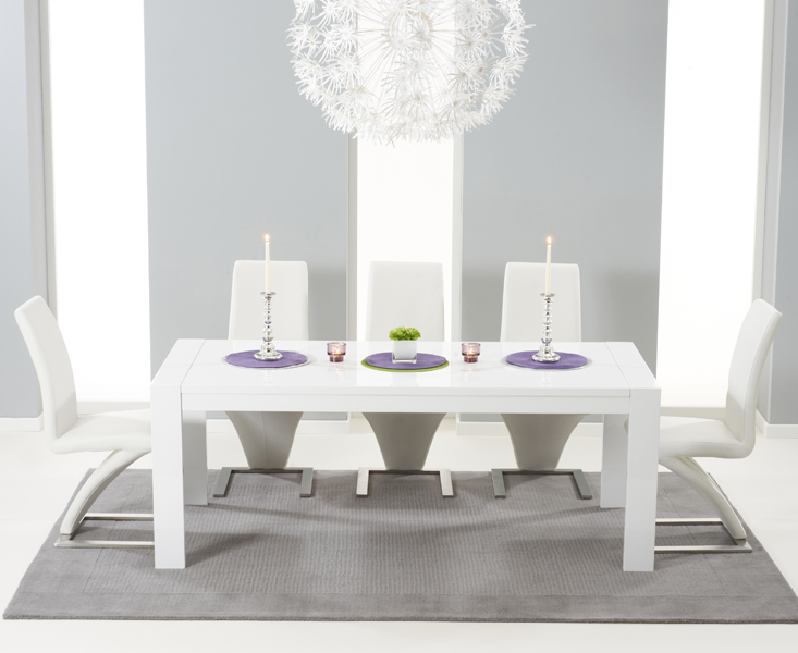 Photo 1 of Extending baltimore 200cm white high gloss dining table with 8 black aldo chairs