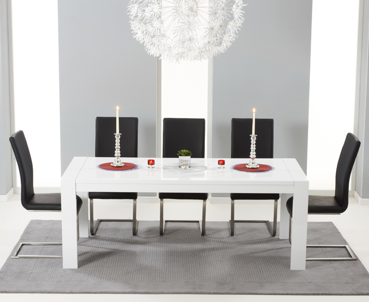 Photo 1 of Extending baltimore 200cm white high gloss dining table with 4 grey austin chairs