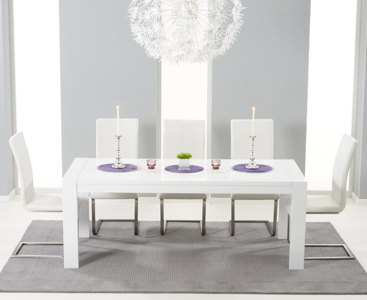 Photo 2 of Extending baltimore 200cm white high gloss dining table with 6 grey austin chairs