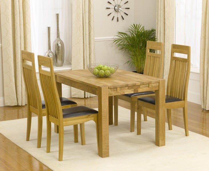 Verona 120cm Solid Oak Dining Table With 4 Brown Monaco Chairs