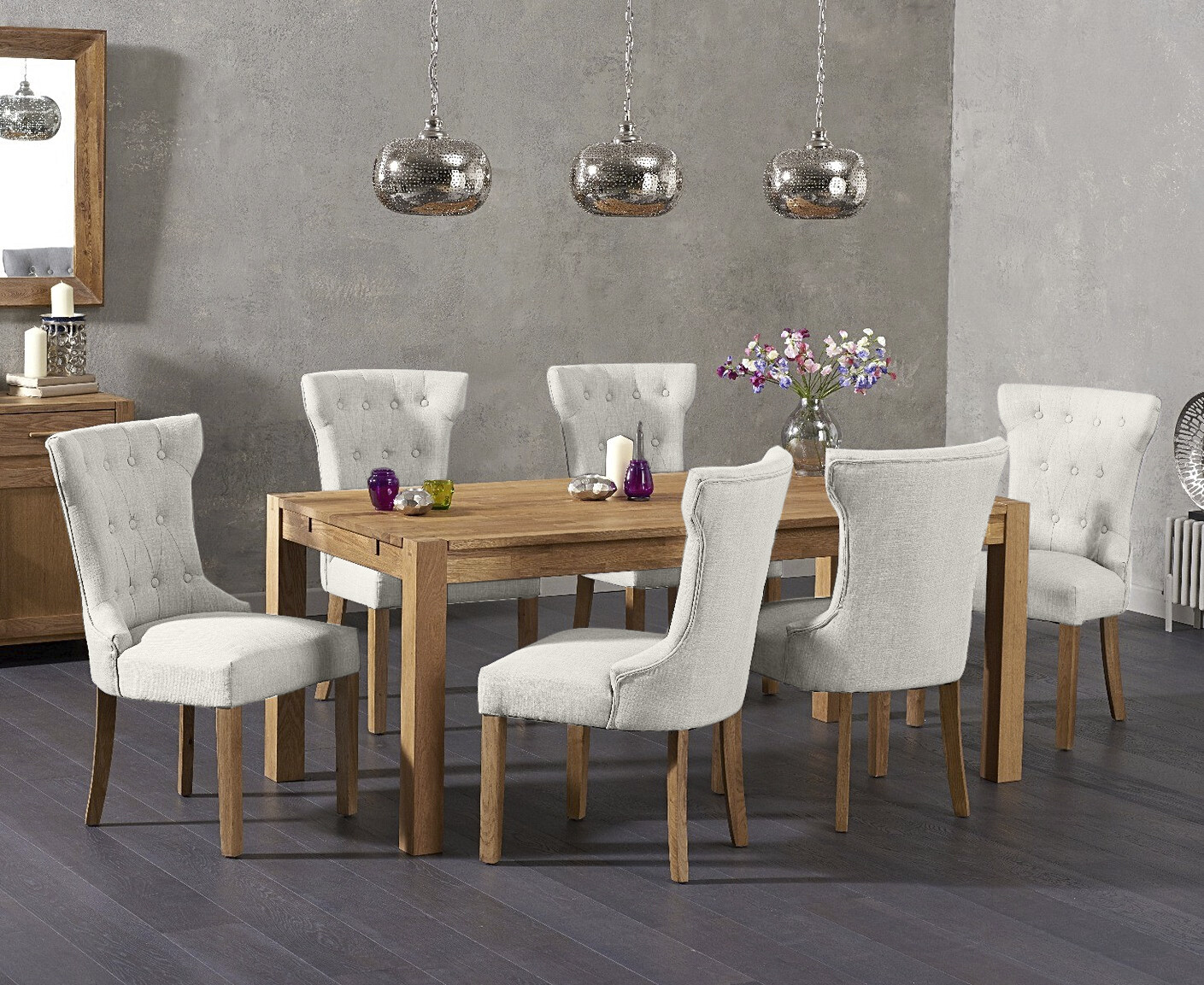 Photo 2 of Verona 150cm oak dining table with 8 natural clara chairs