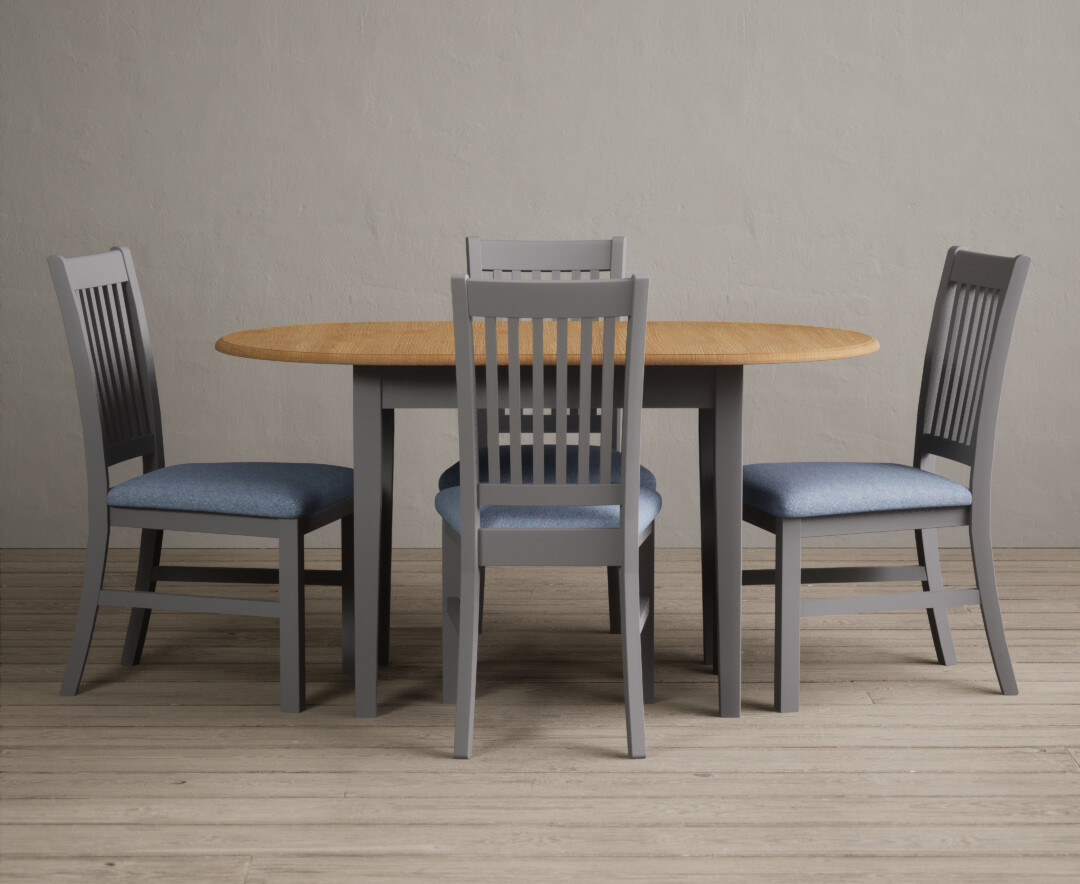Product photograph of Extending Warwick Oak And Light Grey Painted Dining Table With 4 Linen Warwick Chairs from Oak Furniture Superstore