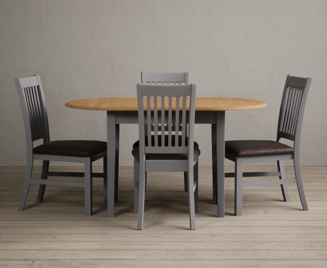 Extending Warwick Oak And Light Grey Painted Dining Table With 4 Oak Warwick Chairs