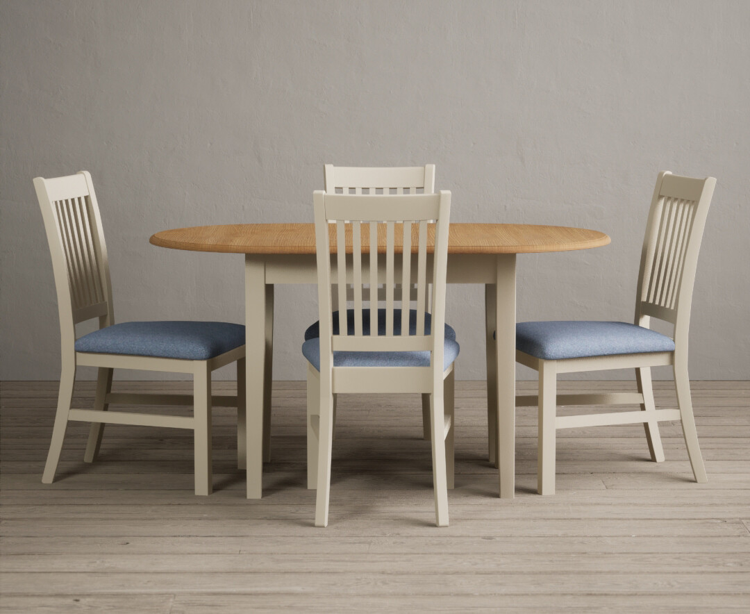 Extending Warwick Oak And Cream Painted Dining Table With 4 Light Grey Warwick Chairs