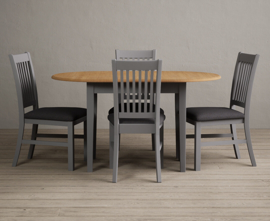 Product photograph of Warwick Oak And Light Grey Painted Extending Dining Table With 4 Linen Warwick Chairs from Oak Furniture Superstore
