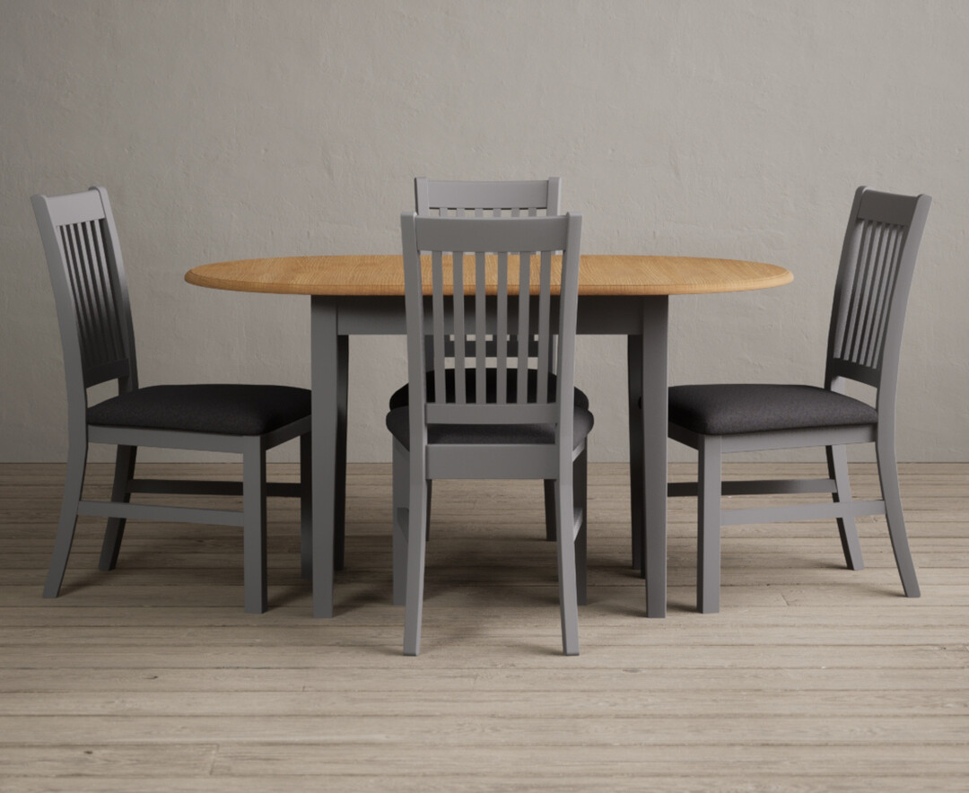 Warwick Oak And Light Grey Painted Extending Dining Table With 4 Linen Warwick Chairs