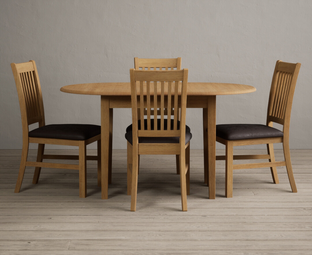 Product photograph of Warwick Solid Oak Extending Dining Table With 4 Brown Warwick Chairs from Oak Furniture Superstore