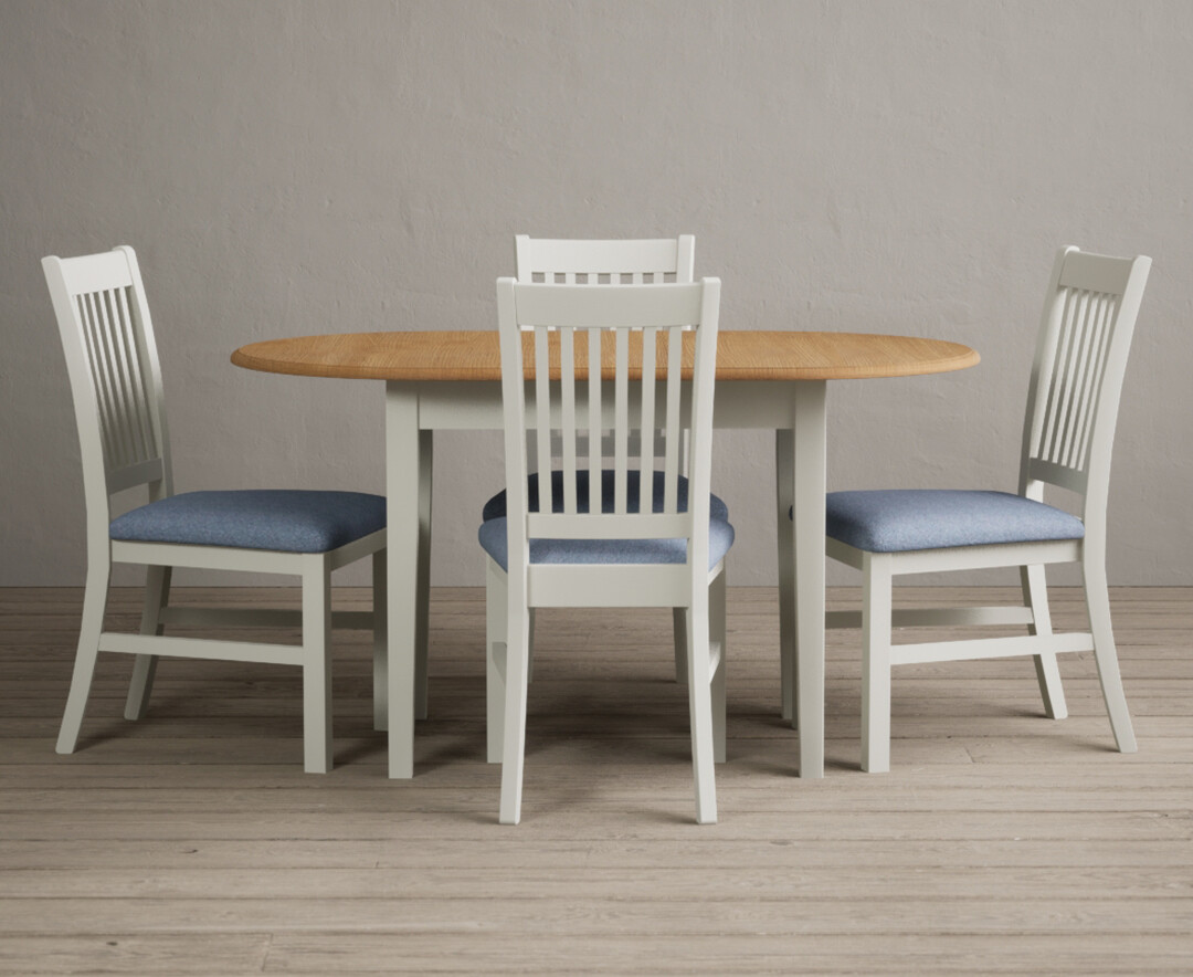 Product photograph of Warwick Oak And Signal White Painted Extending Dining Table With 4 Blue Warwick Chairs from Oak Furniture Superstore