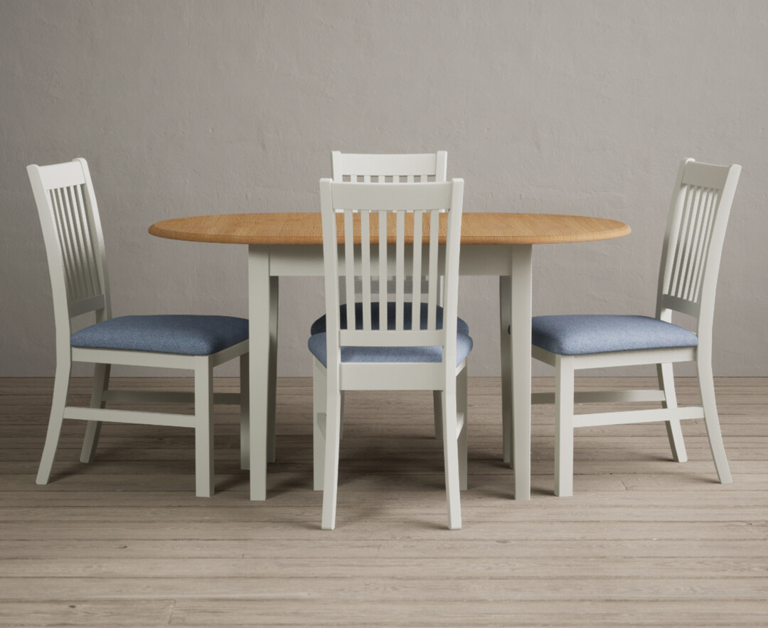 Product photograph of Warwick Oak And Signal White Painted Extending Dining Table With 4 Brown Warwick Chairs from Oak Furniture Superstore