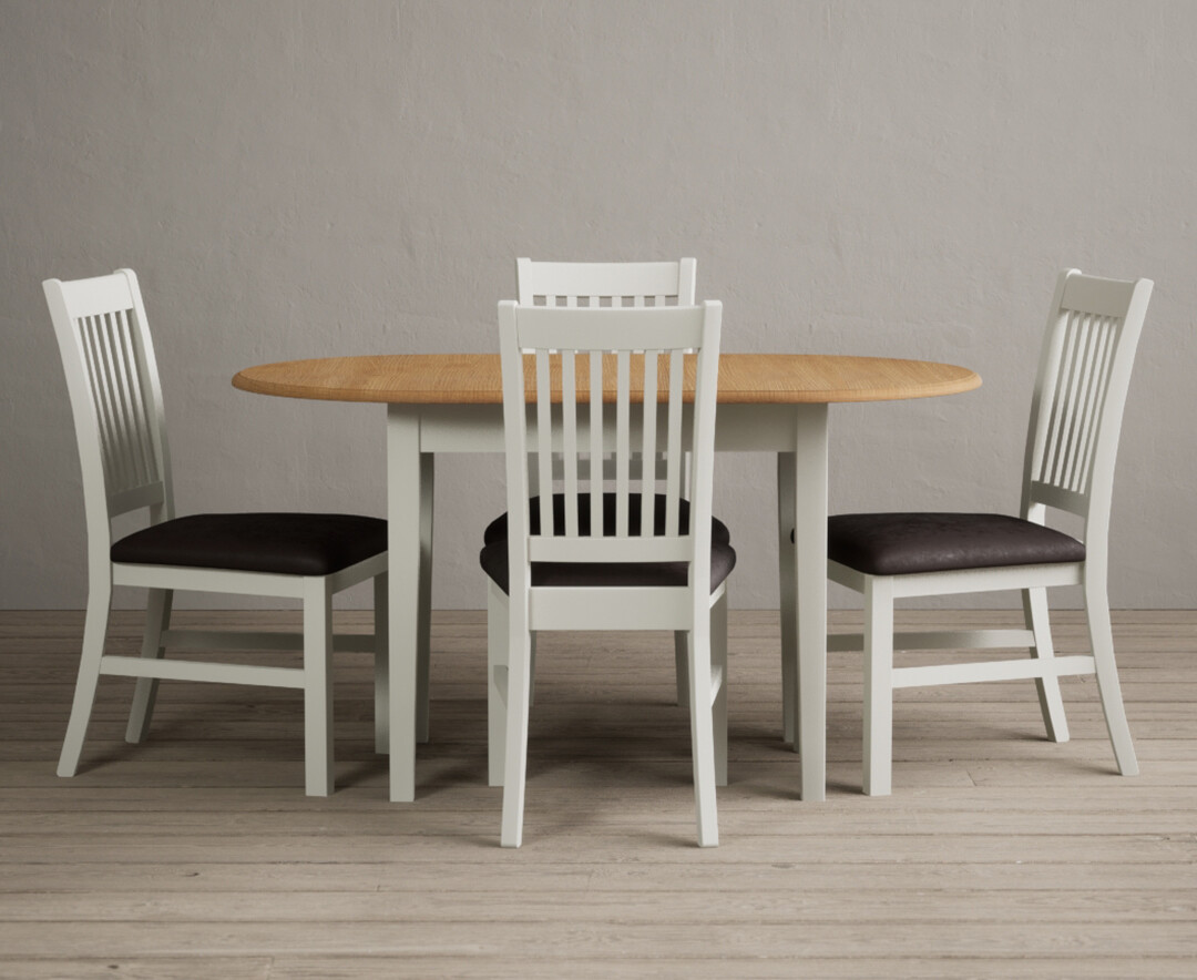 Product photograph of Extending Warwick Oak And Signal White Painted Dining Table With 4 Charcoal Grey Warwick Chairs from Oak Furniture Superstore