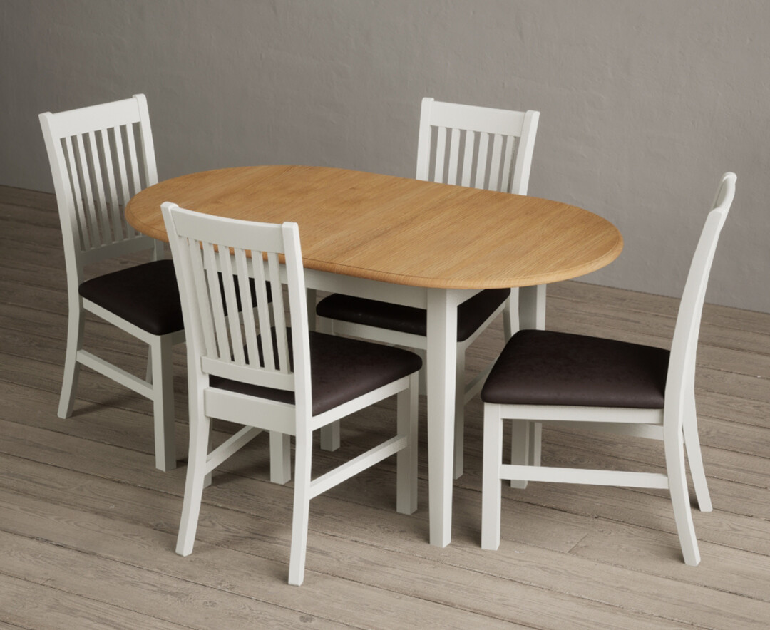 Photo 3 of Warwick oak and signal white painted extending dining table with 4 oak warwick chairs