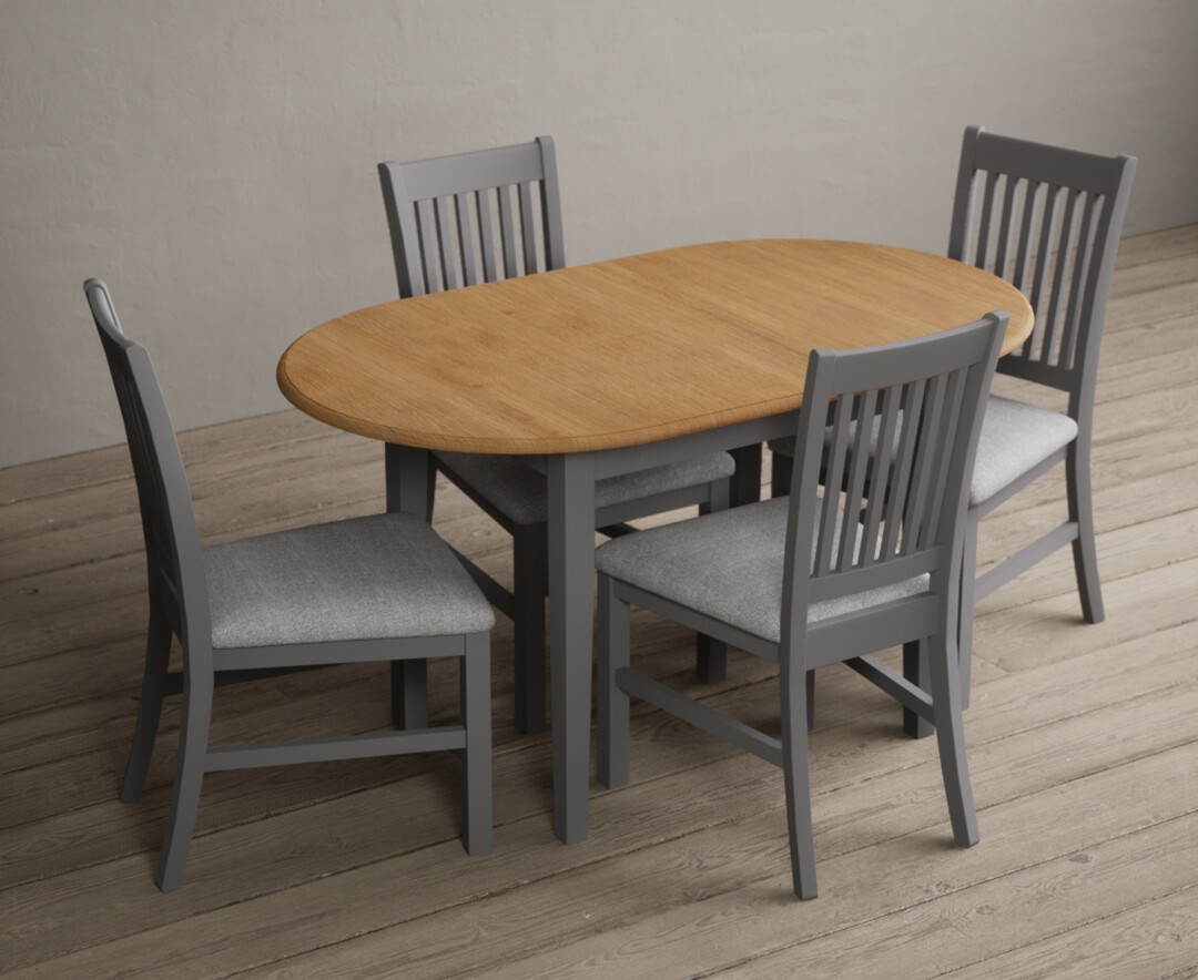 Photo 2 of Warwick oak and light grey painted extending dining table with 4 charcoal grey warwick chairs