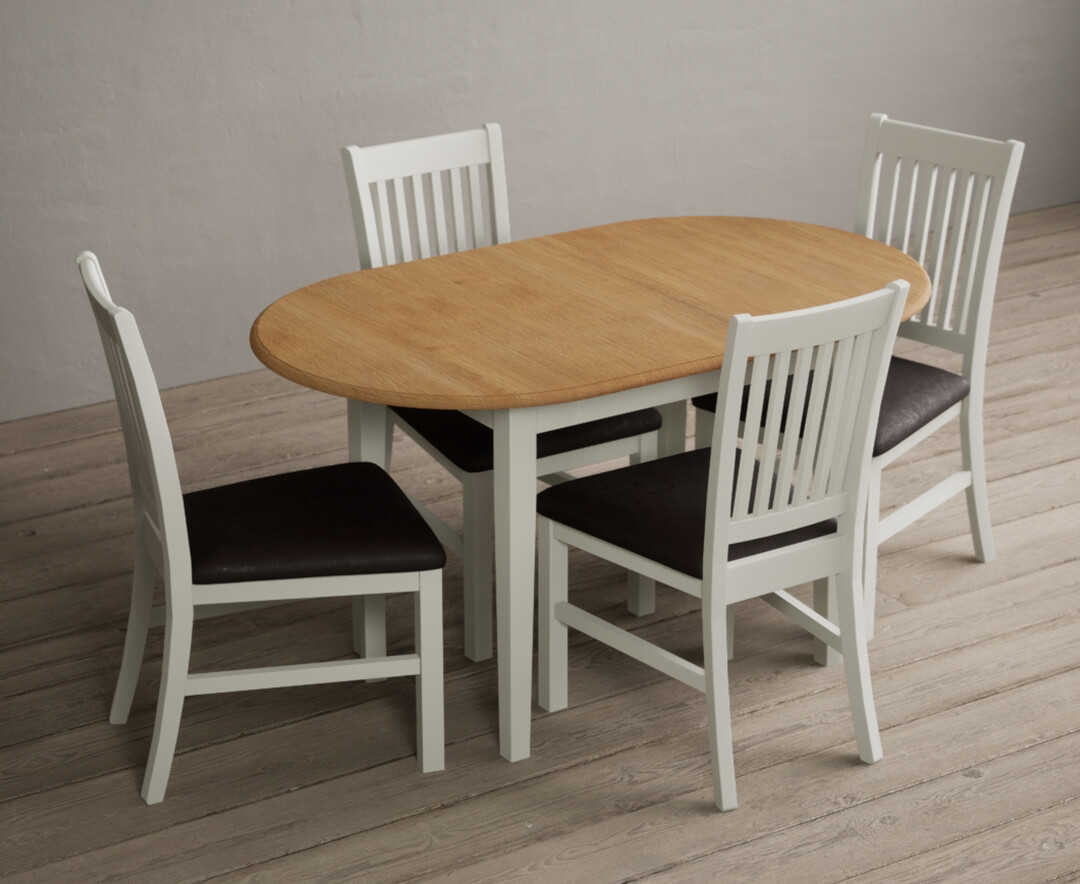 Photo 2 of Warwick oak and signal white painted extending dining table with 4 light grey warwick chairs