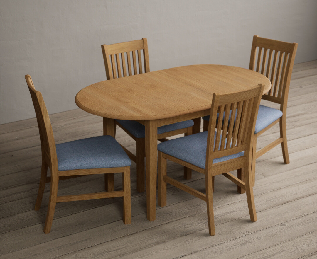 Photo 2 of Extending warwick solid oak dining table with 4 linen warwick chairs
