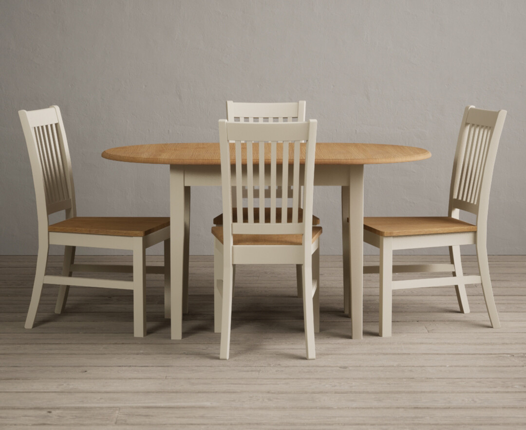 Warwick Oak And Cream Painted Extending Dining Table With 4 Linen Warwick Chairs