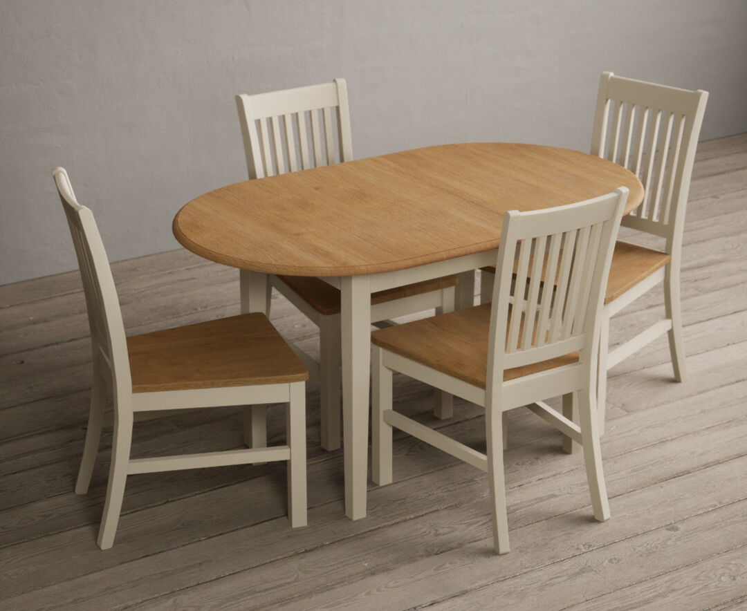 Photo 1 of Warwick oak and cream painted extending dining table with 4 light grey warwick chairs
