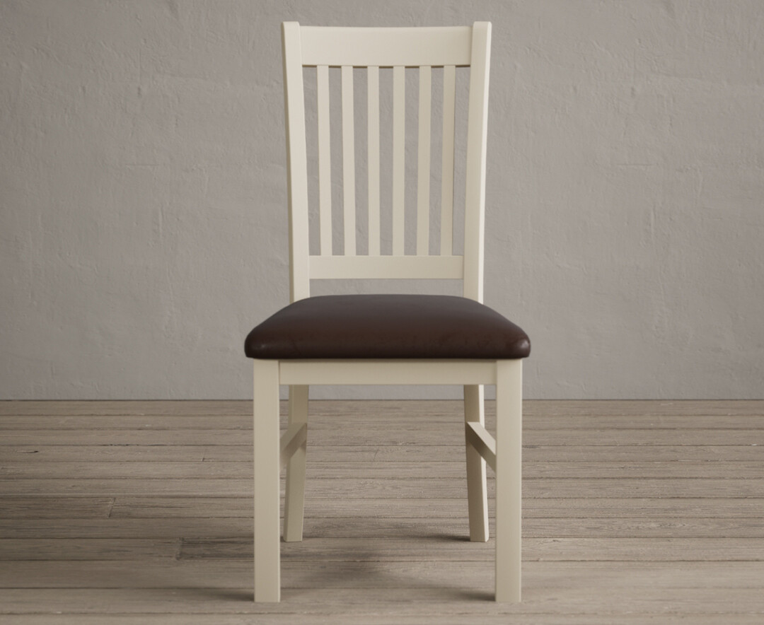 Warwick Cream Dining Chairs With Chocolate Brown Fabric Seat Pad