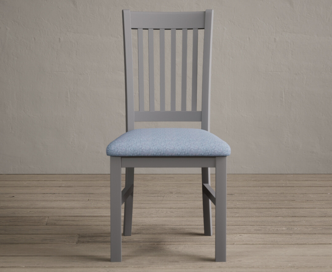 Product photograph of Warwick Light Grey Dining Chairs With Blue Fabric Seat Pad from Oak Furniture Superstore