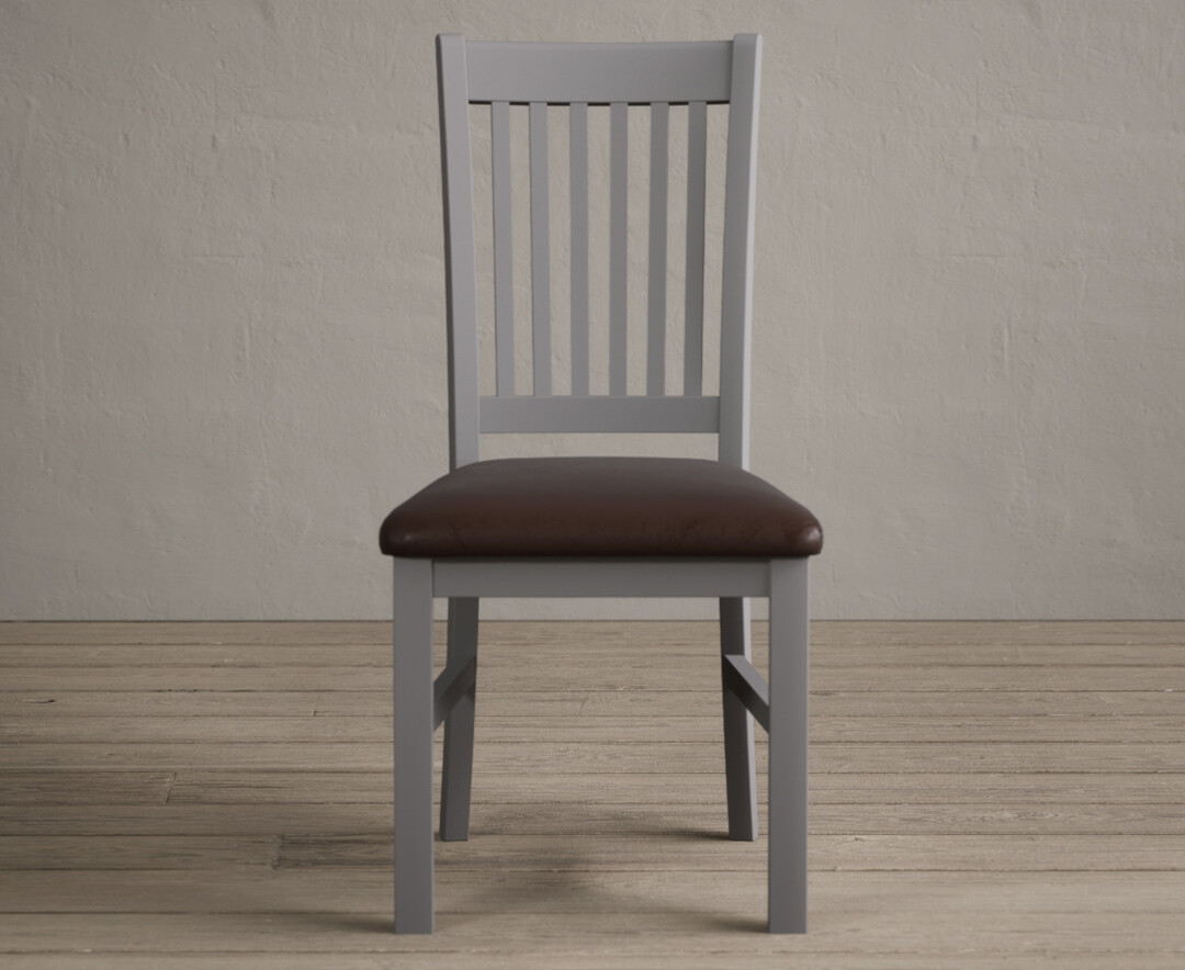 Warwick Light Grey Dining Chairs With Chocolate Brown Fabric Seat Pad