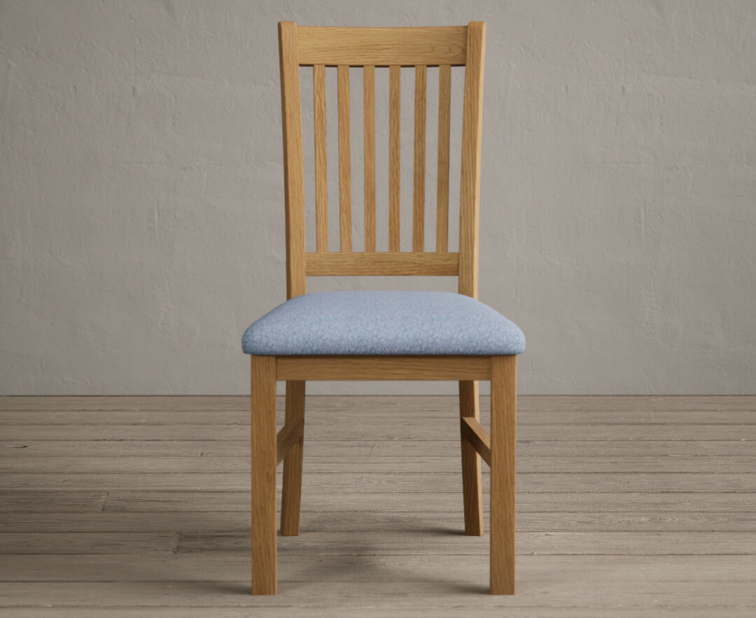 Photo 3 of Warwick solid oak dining chair with blue fabric seat pad
