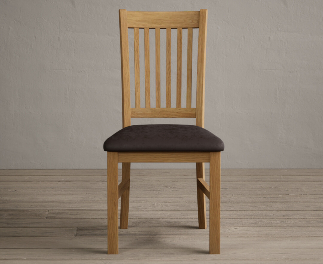 Product photograph of Warwick Solid Oak Dining Chair With Brown Suede Seat Pad from Oak Furniture Superstore