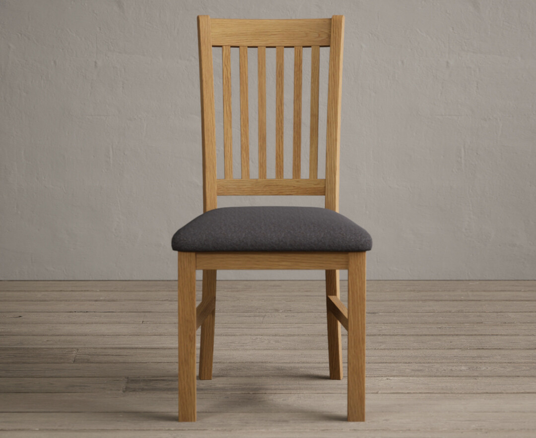 Product photograph of Warwick Solid Oak Dining Chair With Charcoal Grey Fabric Seat Pad from Oak Furniture Superstore