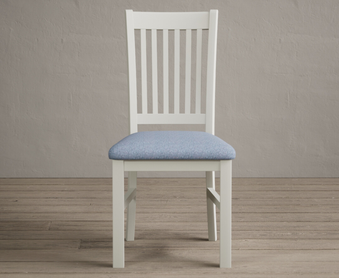 Warwick Signal White Dining Chairs With Sky Blue Fabric Seat Pad